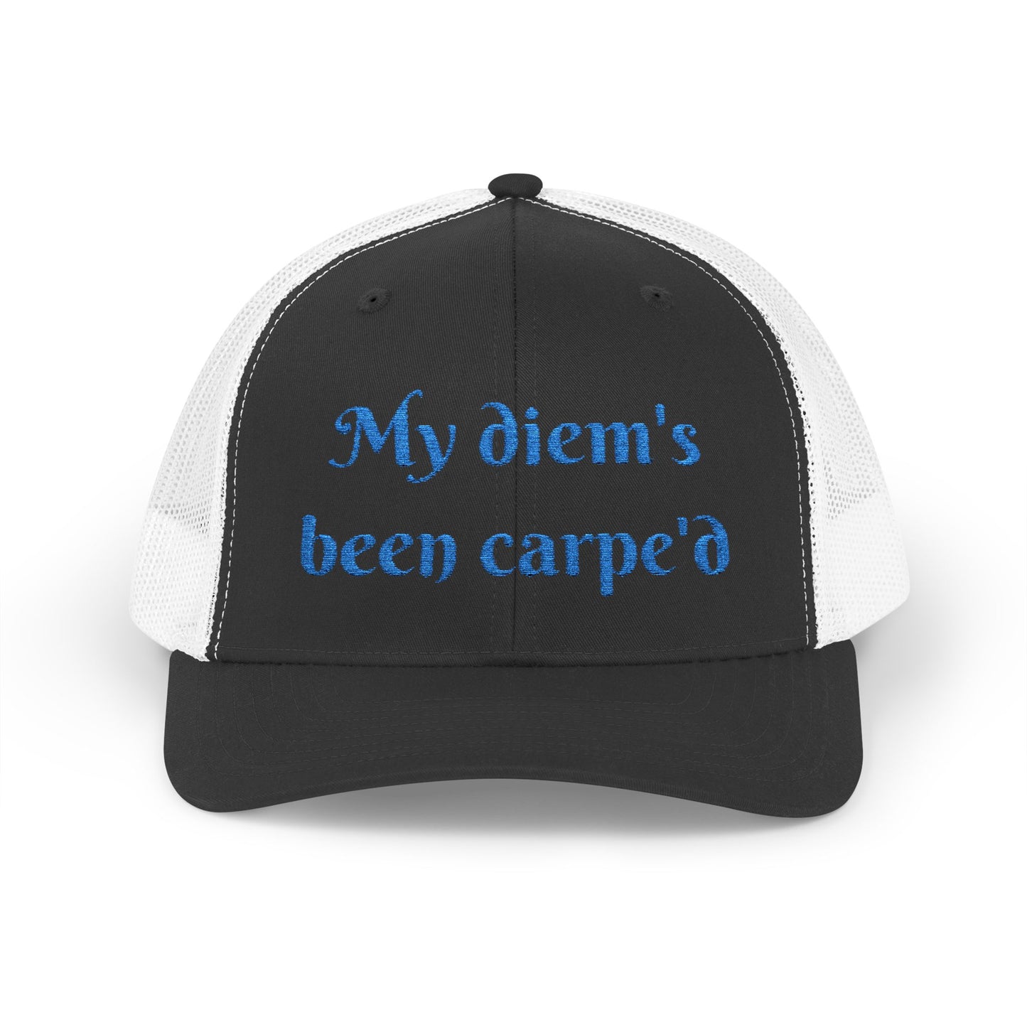 Sparkly Quote Snapback Trucker Cap-"My diem's been carpe'd"