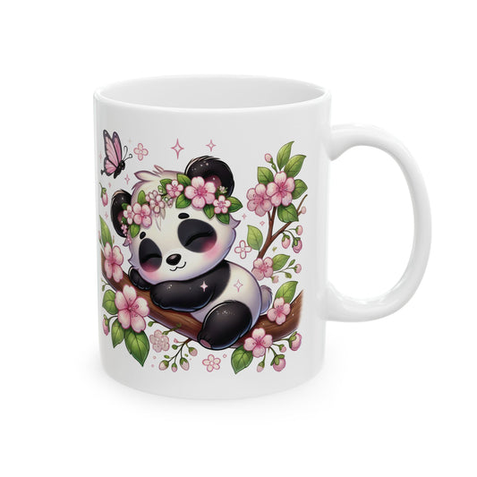 Floral Panda & Sloth Ceramic Mug — Cute Springtime Sleepy Animals (11oz)