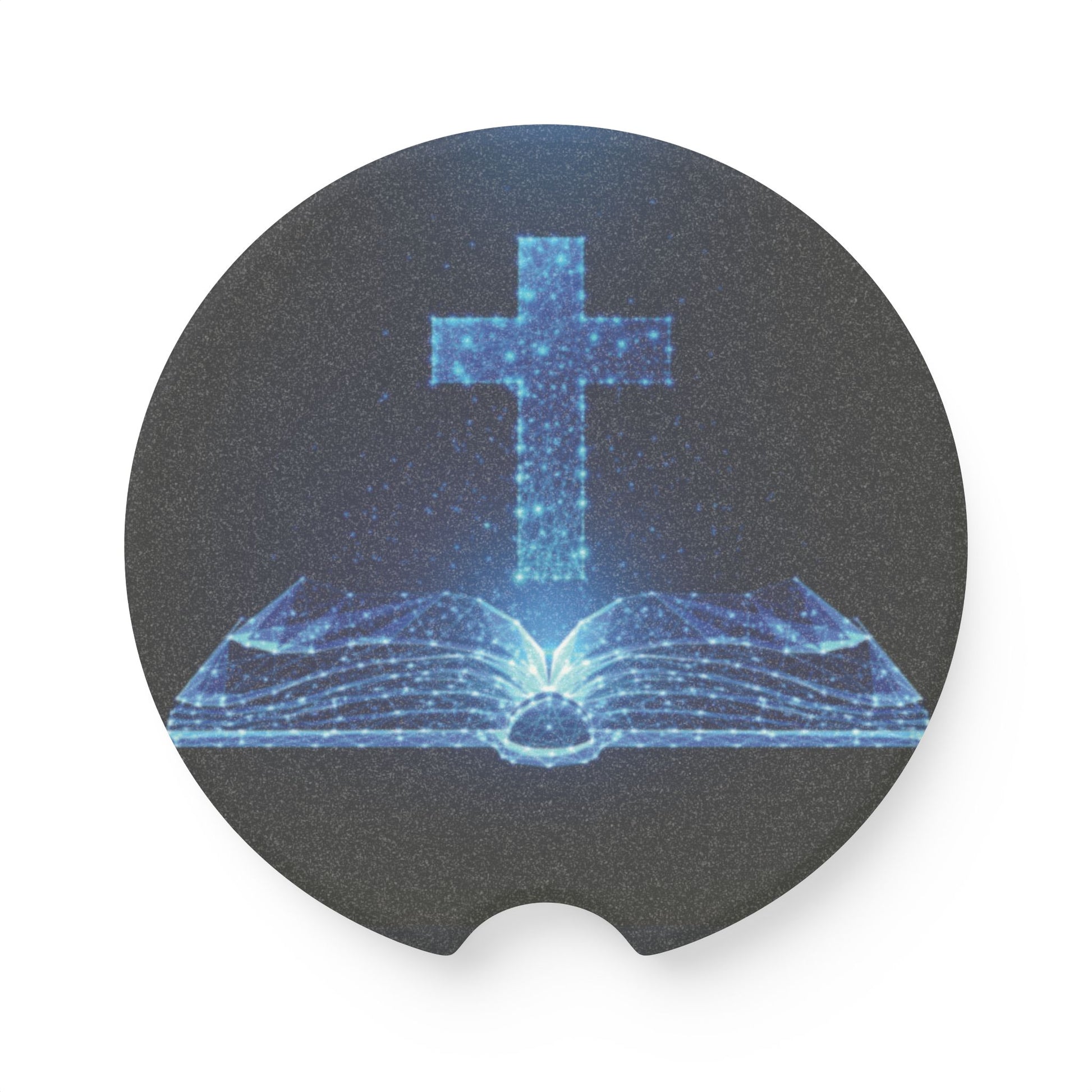 Soapstone Car Coaster - Blue Cross & Open Bible Religious Car Cup Holder Coaster