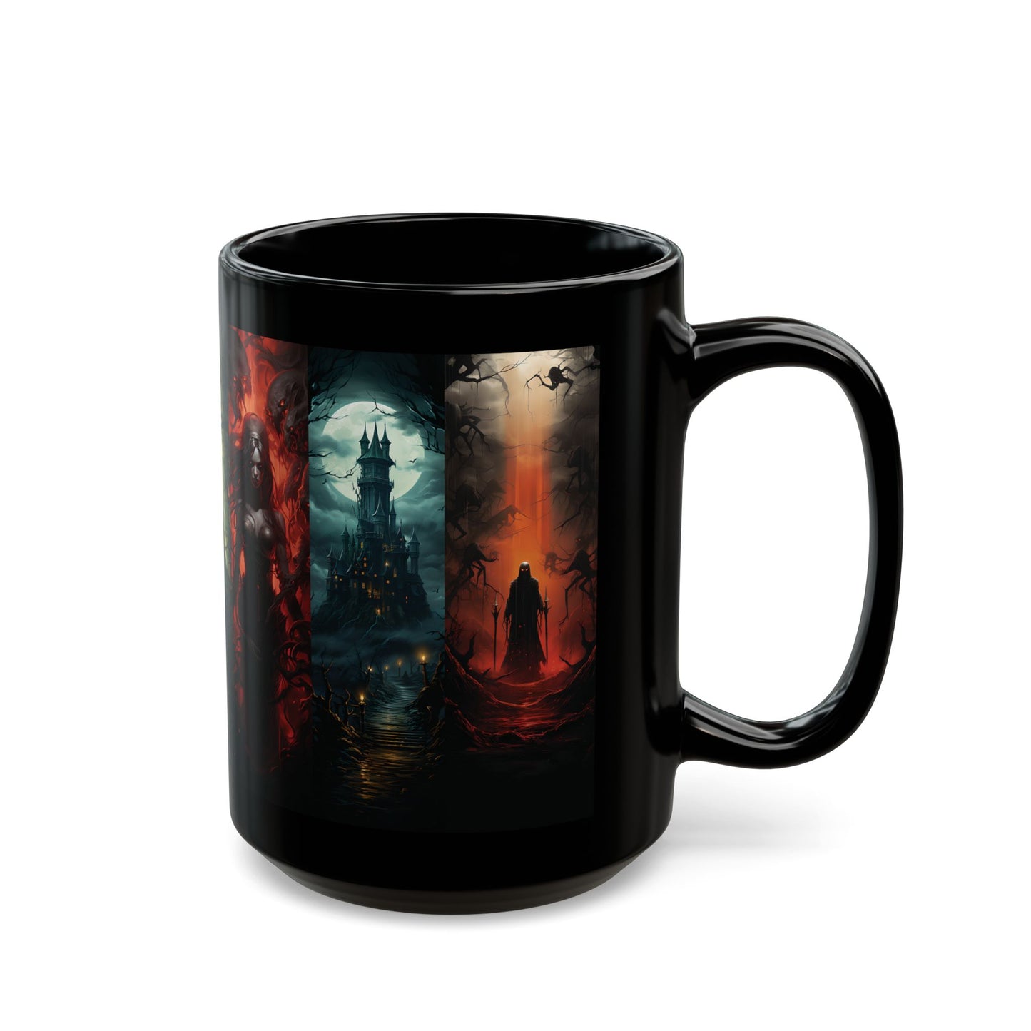 Gothic Horror Black Mug — Dark Castle, Skull & Reaper  (15oz)