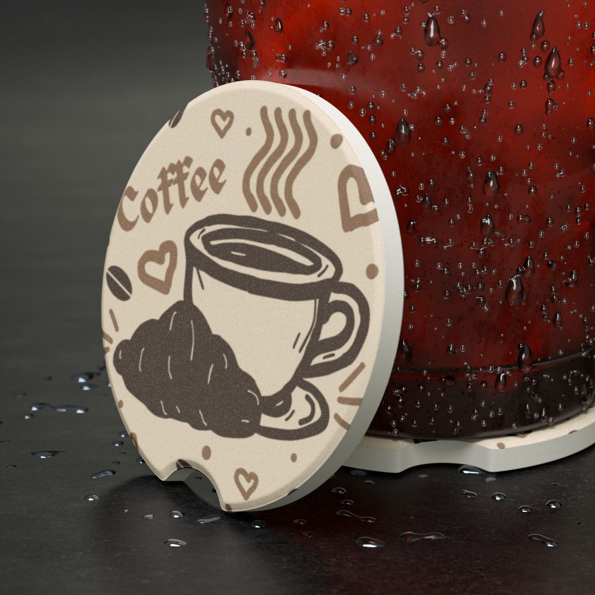 Coffee Lovers Soapstone Car Coaster — Cup & Beans Car Drink Holder Protector