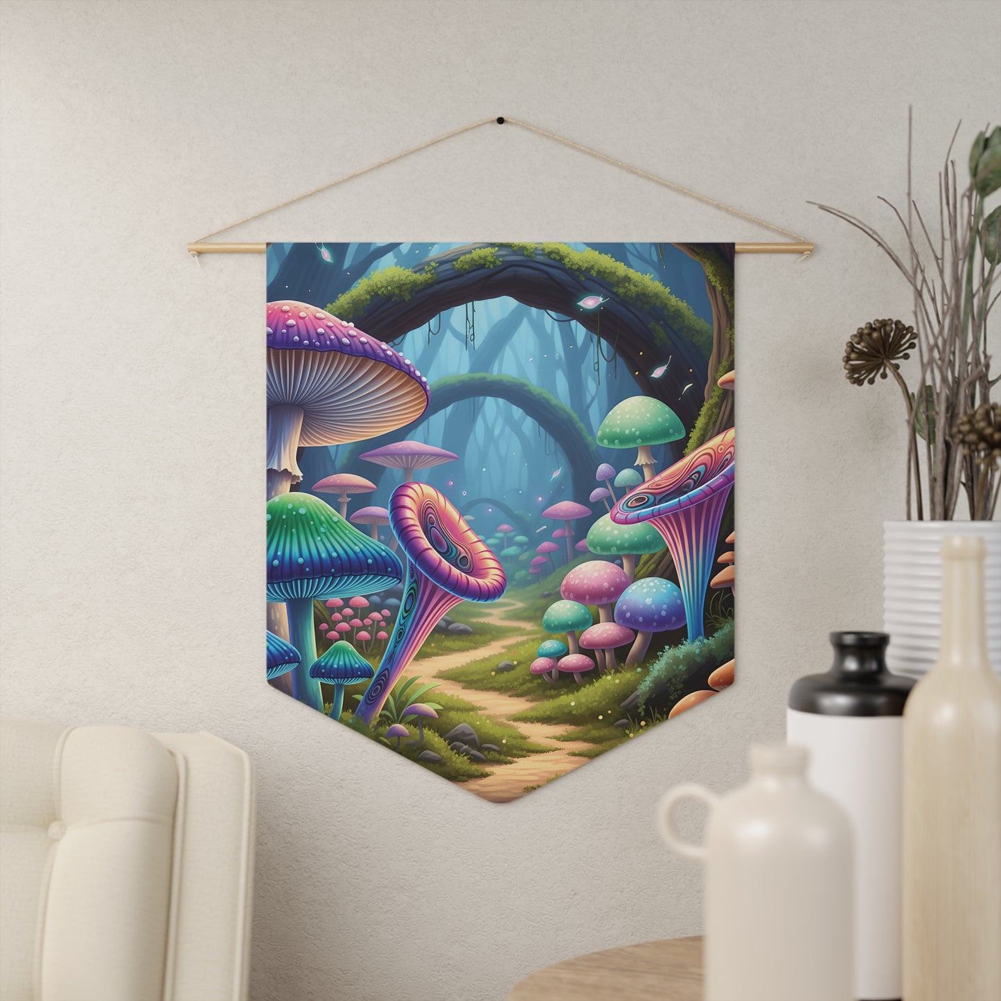 Fantasy Mushroom Forest Pennant - Colorful Psychedelic Wall Banner