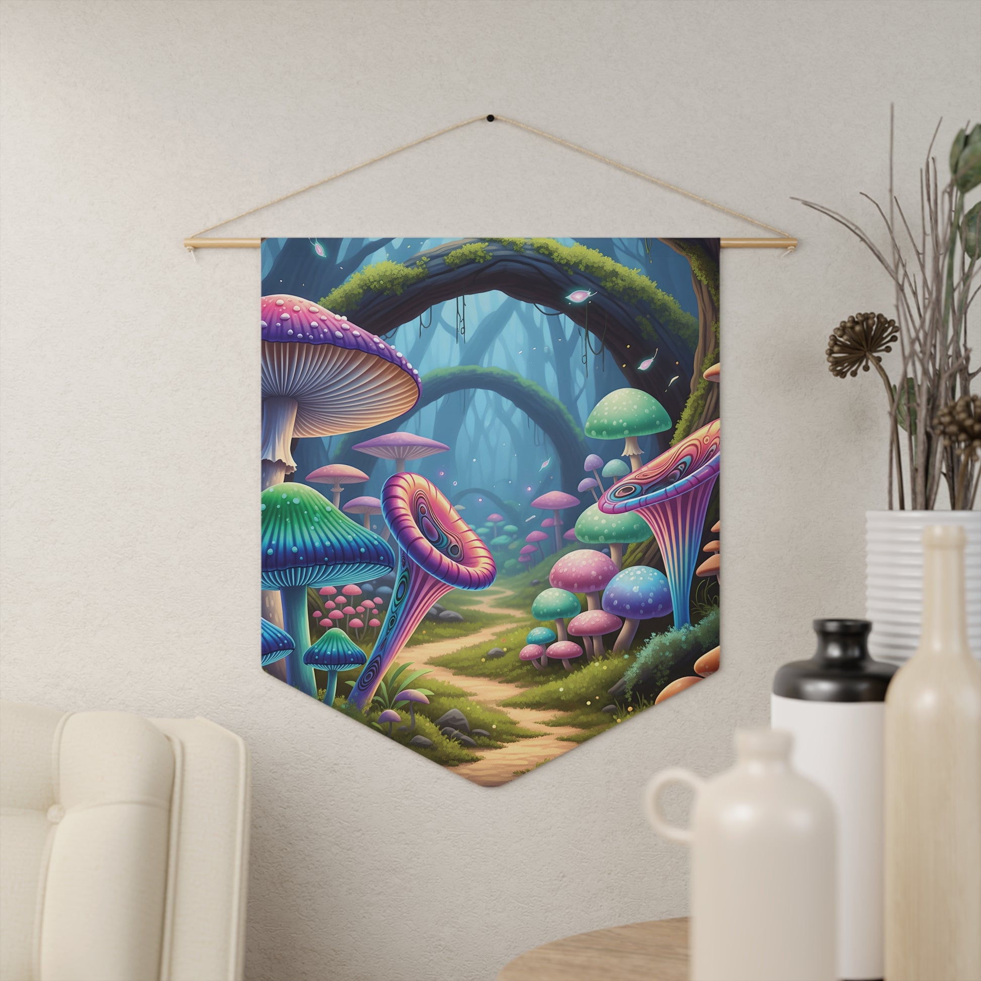Fantasy Mushroom Forest Pennant - Colorful Psychedelic Wall Banner