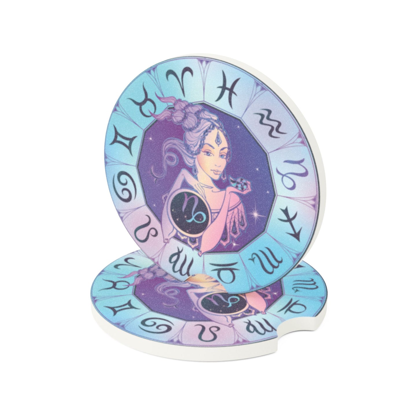 Capricorn Zodiac Soapstone Car Coaster — Astrology Car Cup Holder Coaster