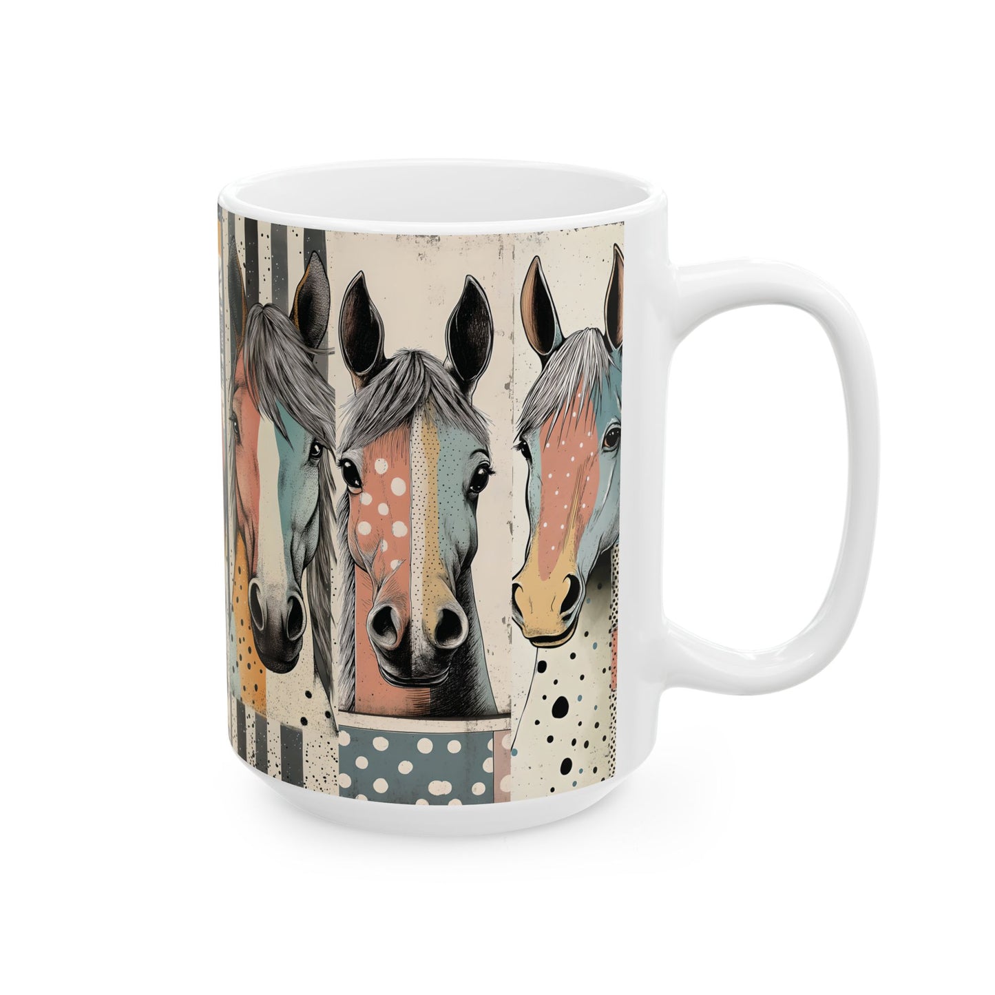 Horse Portrait Ceramic Mug — Colorful Rustic Equestrian Coffee Cup (15oz)