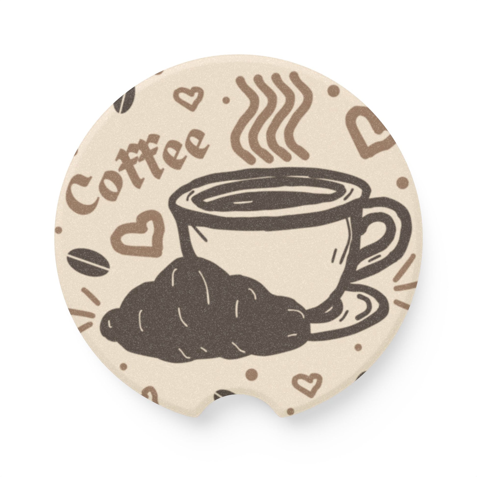 Coffee Lovers Soapstone Car Coaster — Cup & Beans Car Drink Holder Protector