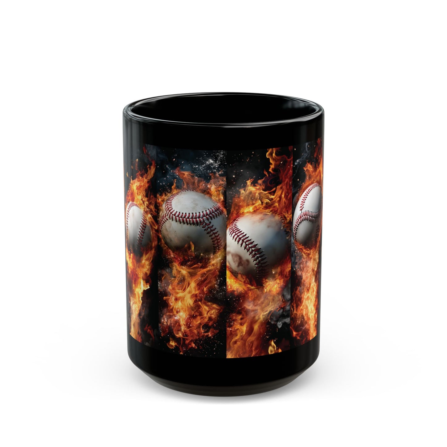 Baseball On Fire Black Mug — Flaming Baseballs Coffee Cup (15oz)