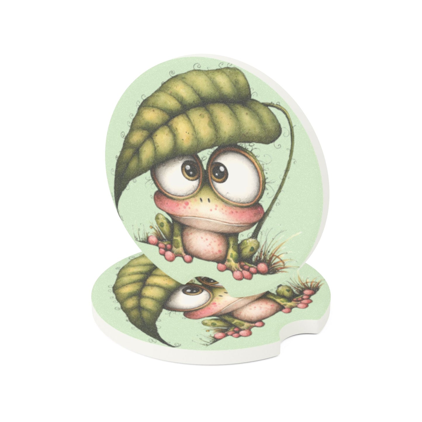 Cute Frog Soapstone Car Coaster — Waterproof Drink Holder for Cars