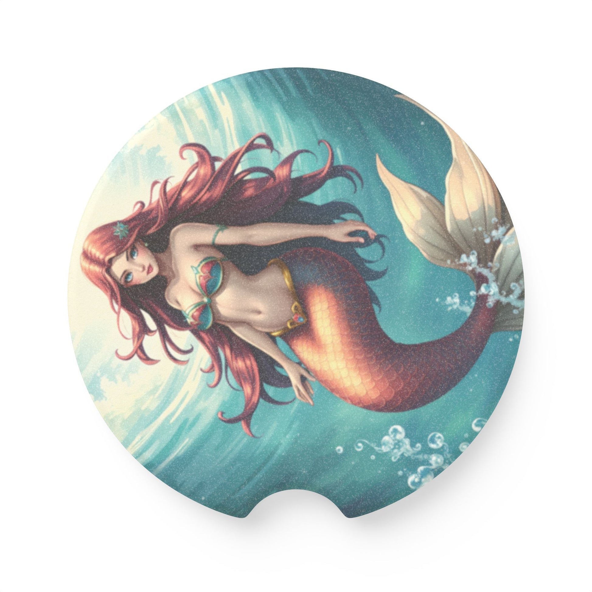 Mermaid Soapstone Car Coaster — Round Drink Holder for Cupholders