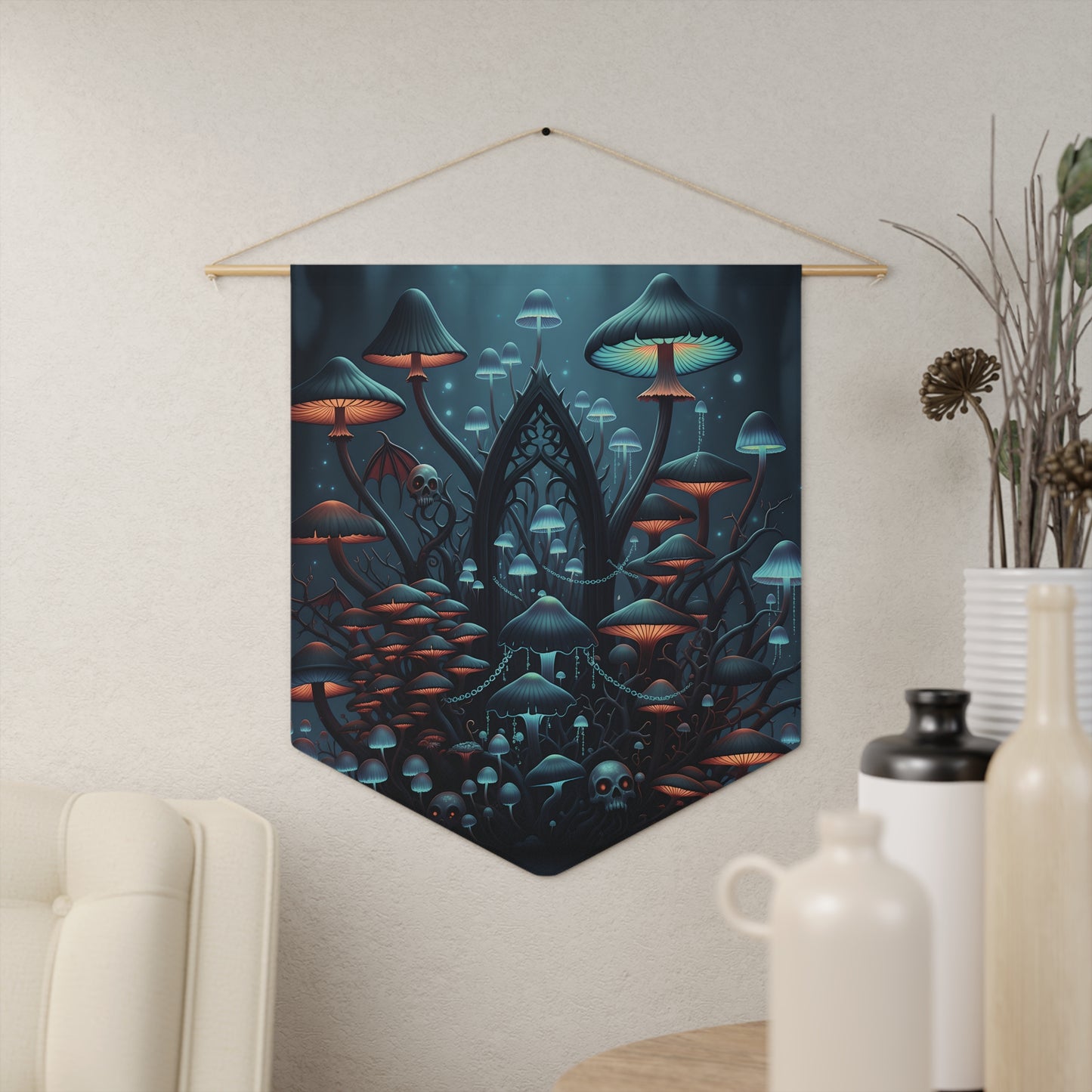 Mushroom Forest Pennant Wall Banner — Dark Fantasy Gothic Decor