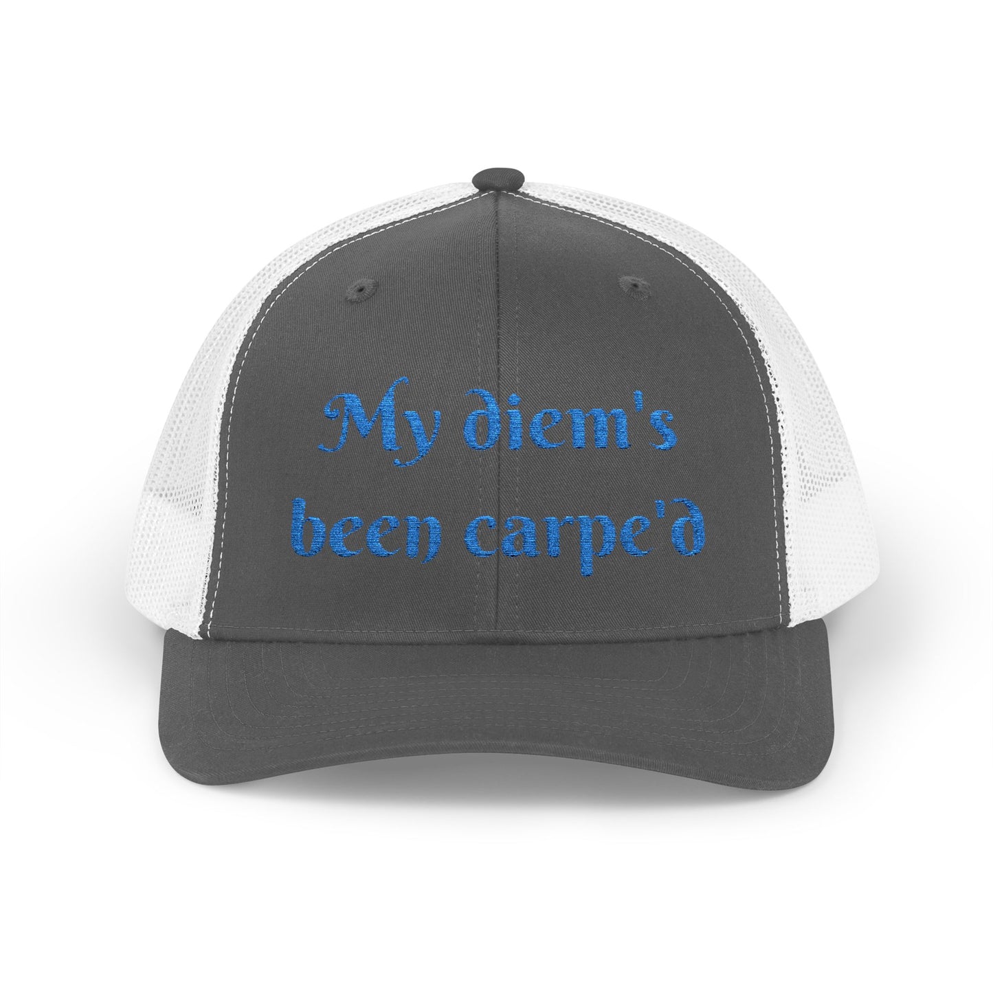 Sparkly Quote Snapback Trucker Cap-"My diem's been carpe'd"