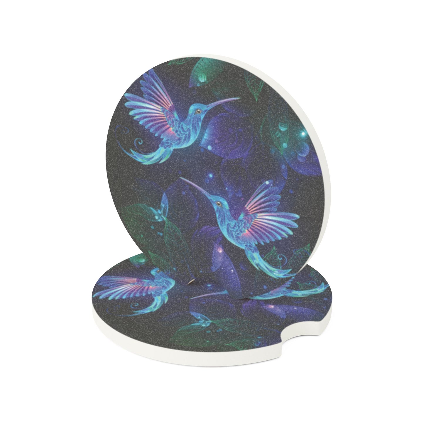 Hummingbird Galaxy Soapstone Car Coaster – Floral Night Sky Drink Holder Protector
