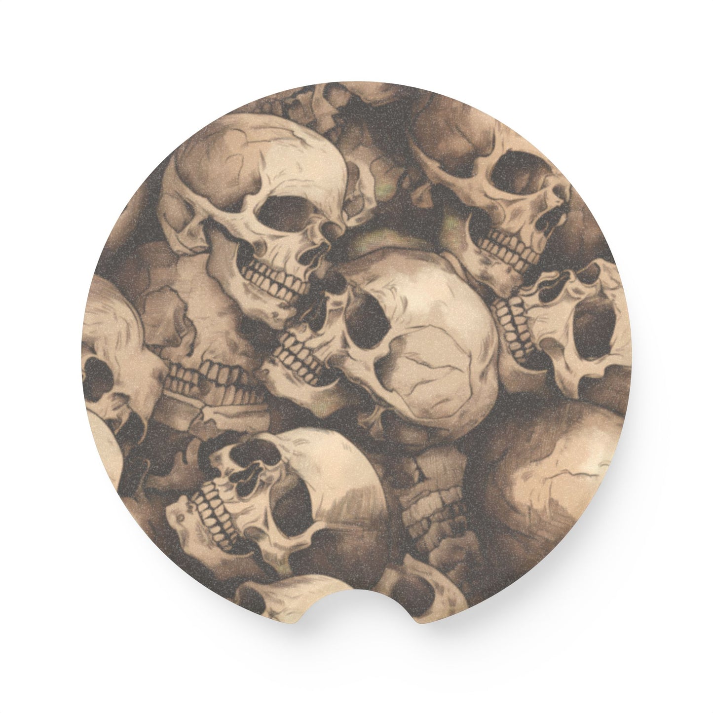 Skull Pattern Soapstone Car Coaster — Vintage Gothic Drink Holder