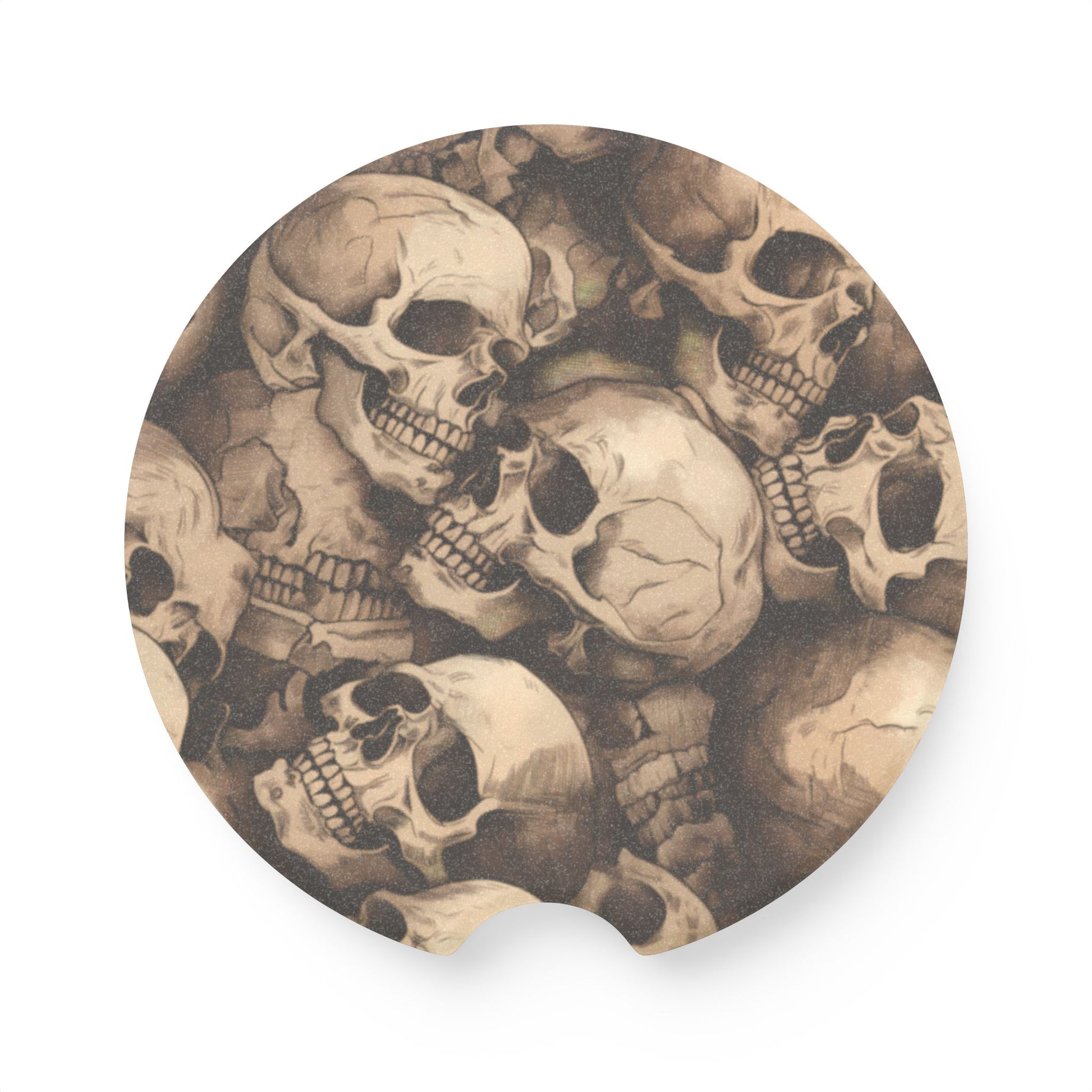 Skull Pattern Soapstone Car Coaster — Vintage Gothic Drink Holder