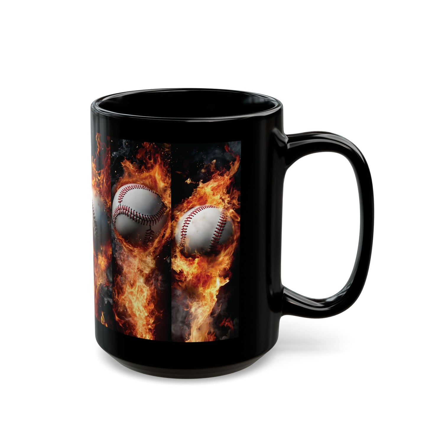 Baseball On Fire Black Mug — Flaming Baseballs Coffee Cup (15oz)