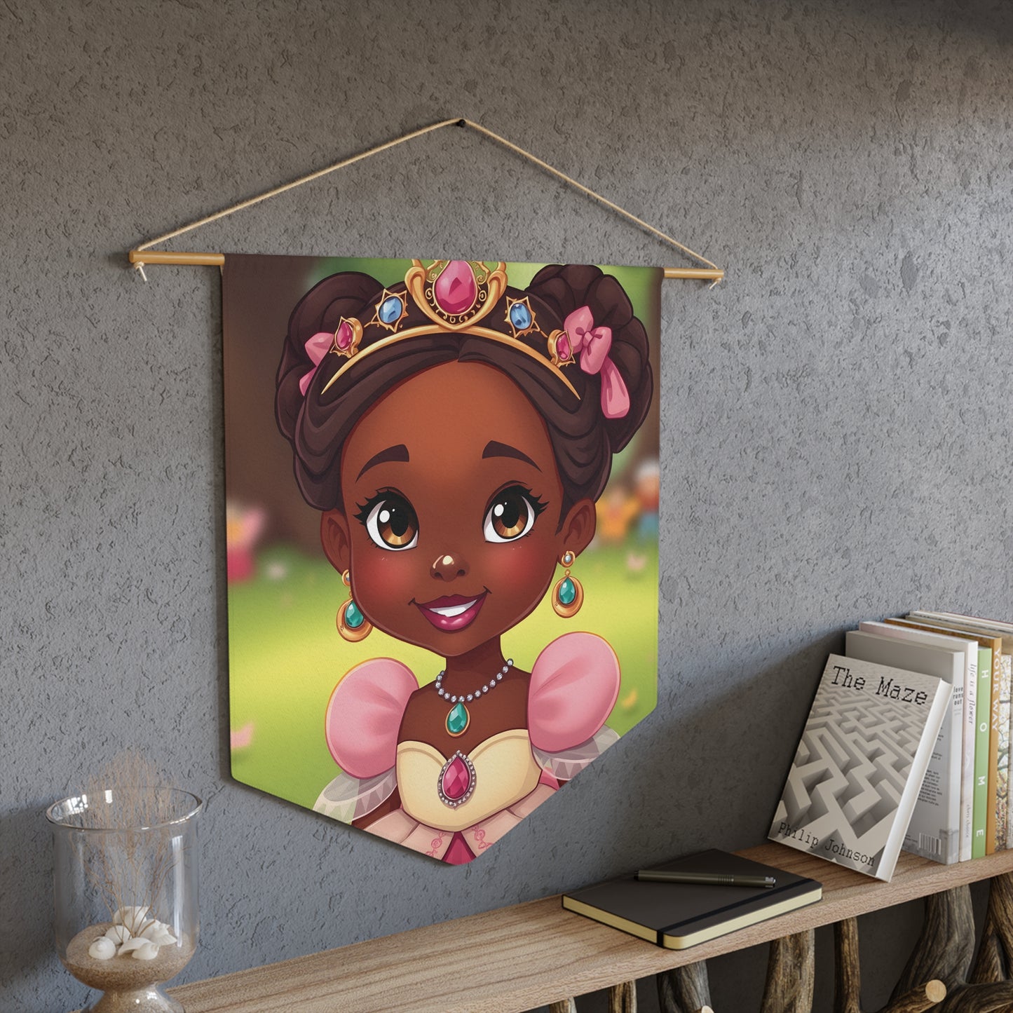 Princess Wall Pennant — Cute Black Princess Nursery Banner for Kids’ Room, Birthday & Playroom Decor