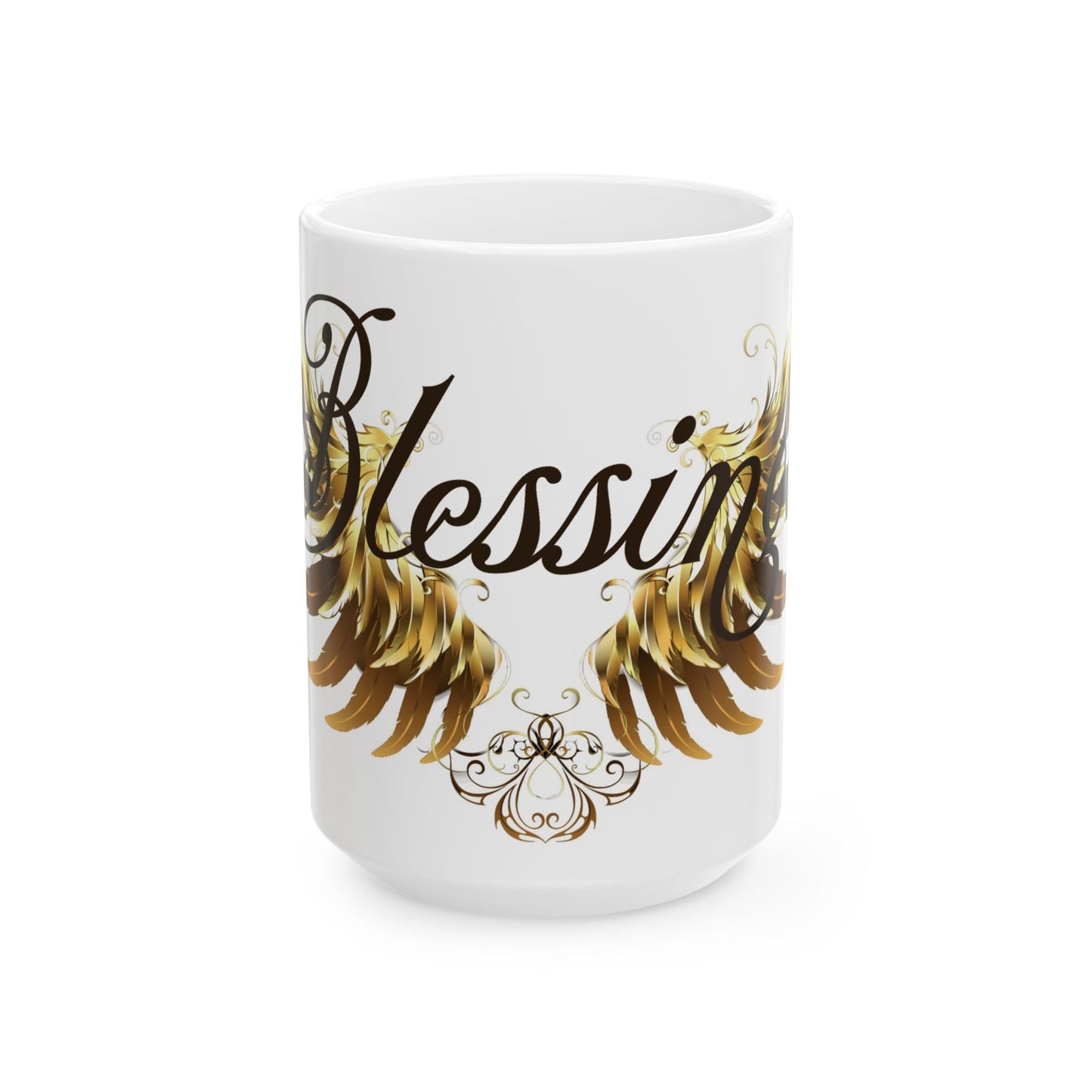 Gold Angel Wings Ceramic Mug - Inspirational "Blessings" 
