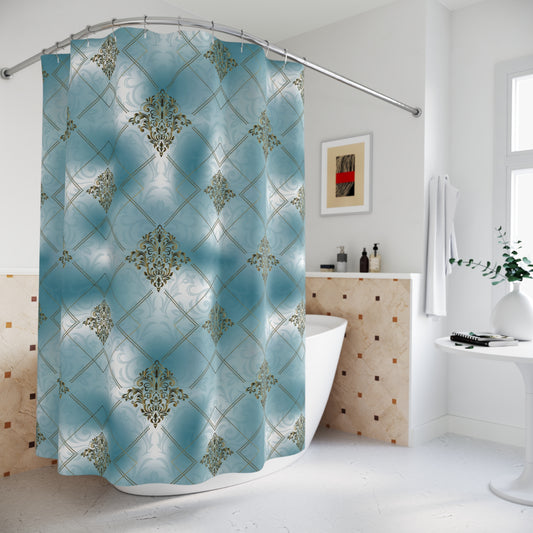 Vintage Damask Shower Curtain — Teal Blue Elegant Bathroom Decor