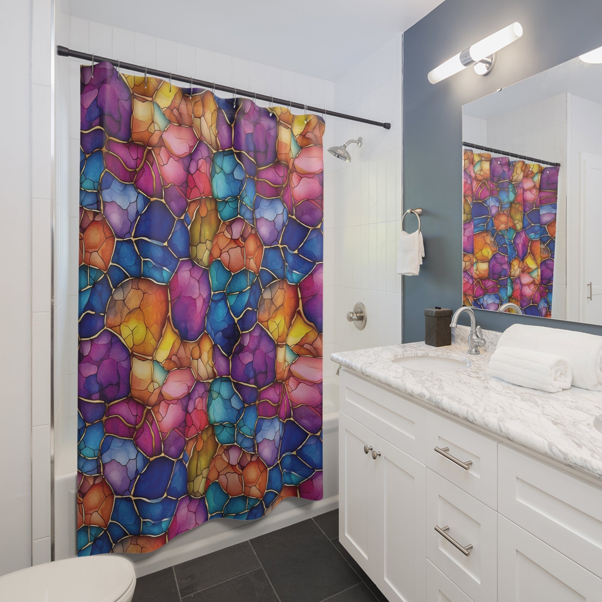 Jewel Tones Multi-Color Alcohol Ink Print Shower Curtains