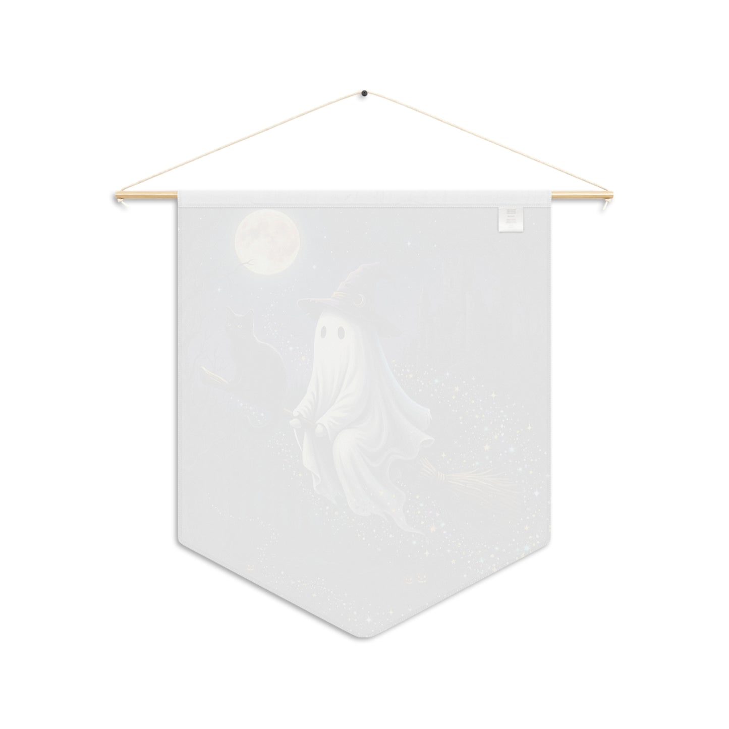 Halloween Ghost Witch Pennant Banner — Cute Flying Ghost with Black Cat, Full Moon Night Décor