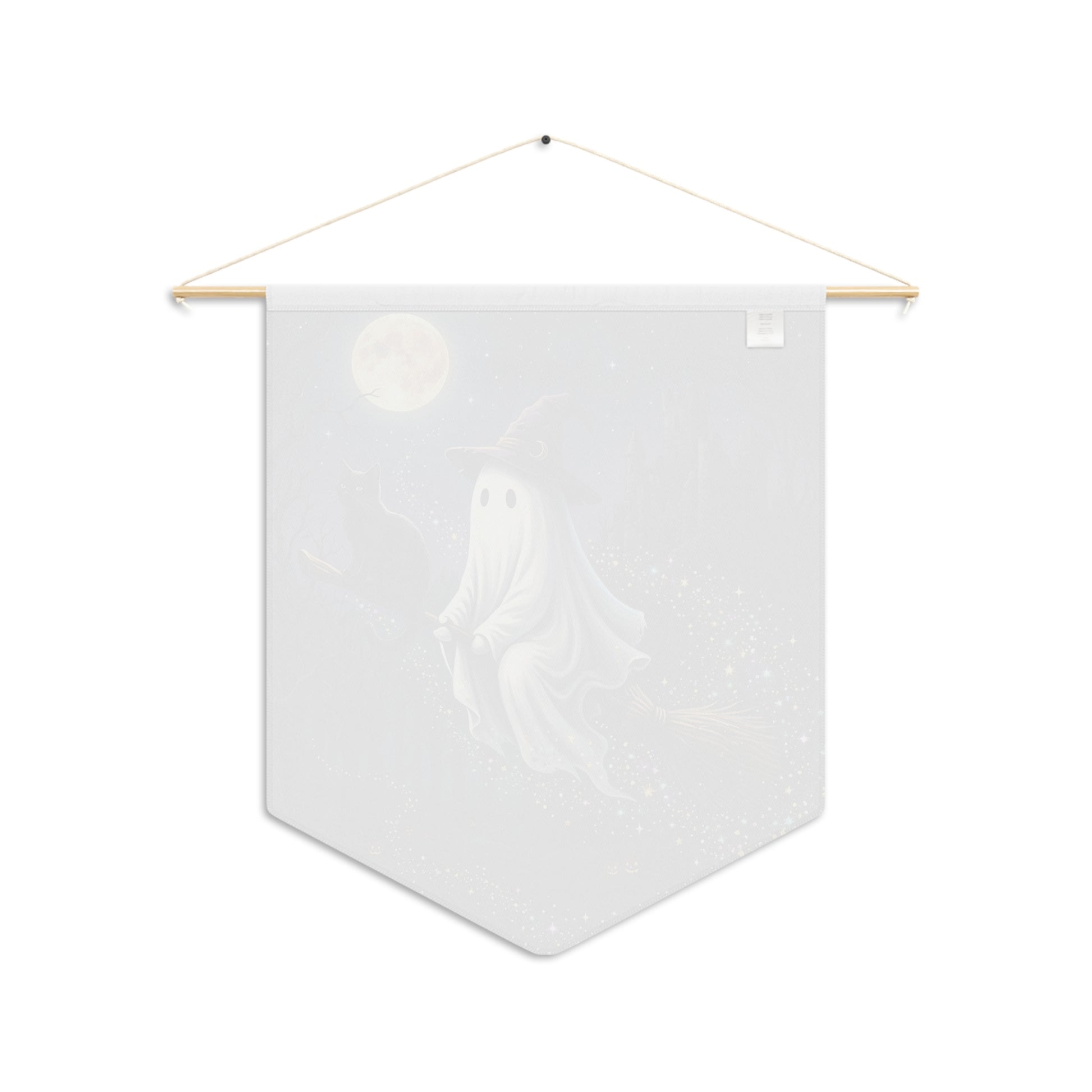 Halloween Ghost Witch Pennant Banner — Cute Flying Ghost with Black Cat, Full Moon Night Décor