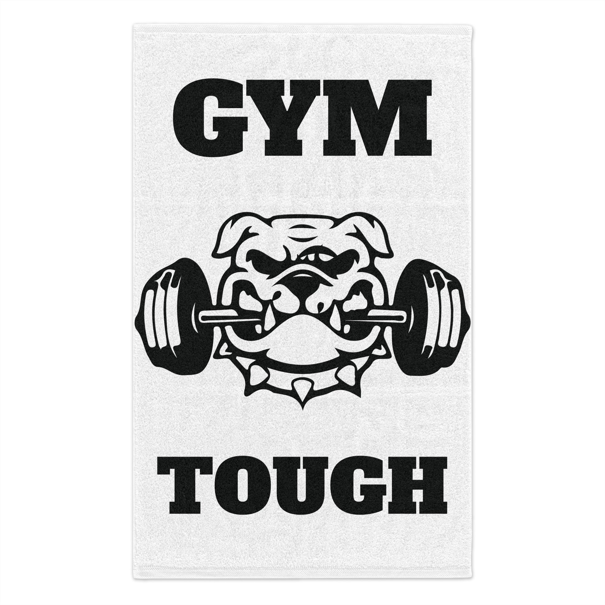 Gym Tough Gym Towel — 11x18 Workout Hand Towel with Bulldog Weightlifting Design