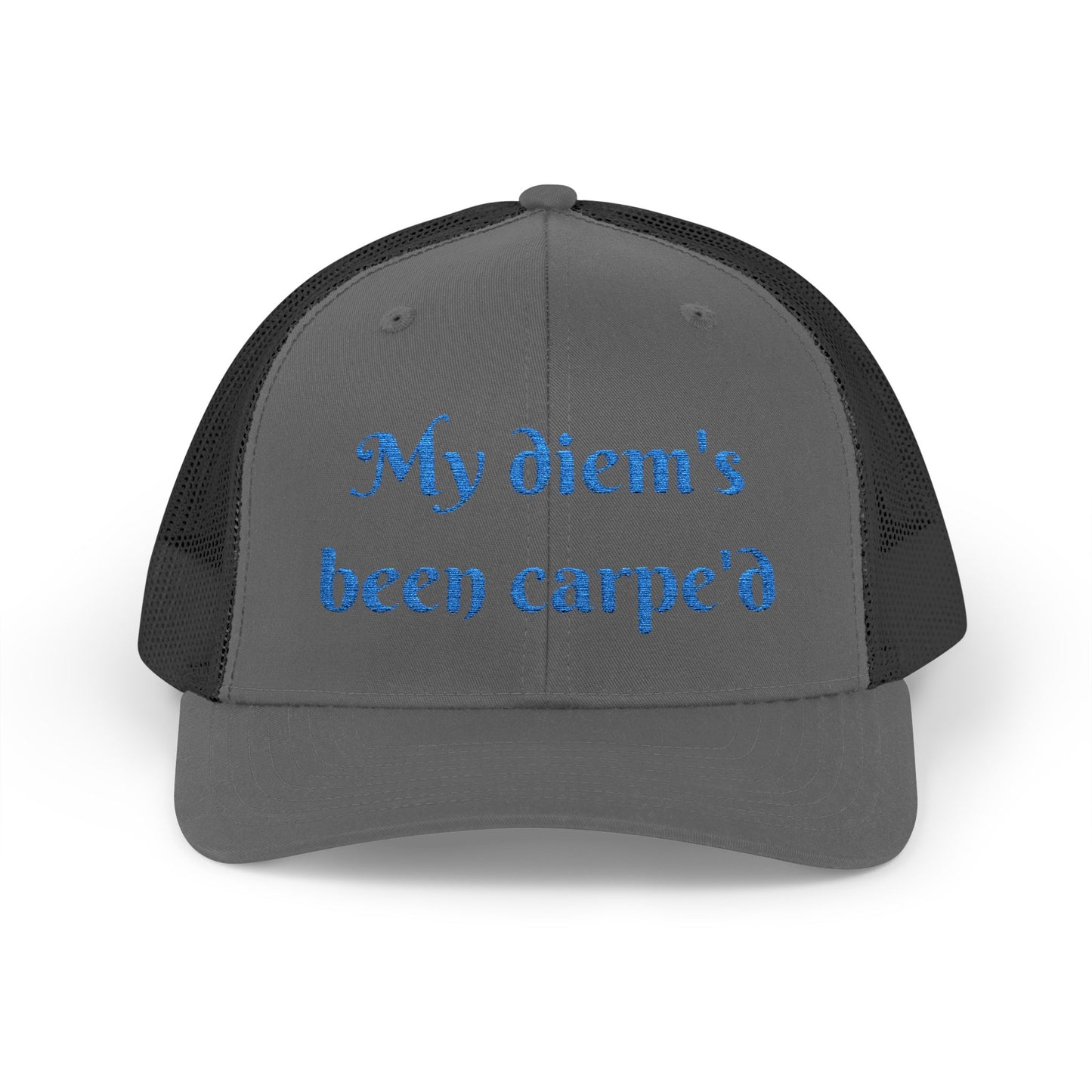 Sparkly Quote Snapback Trucker Cap-"My diem's been carpe'd"