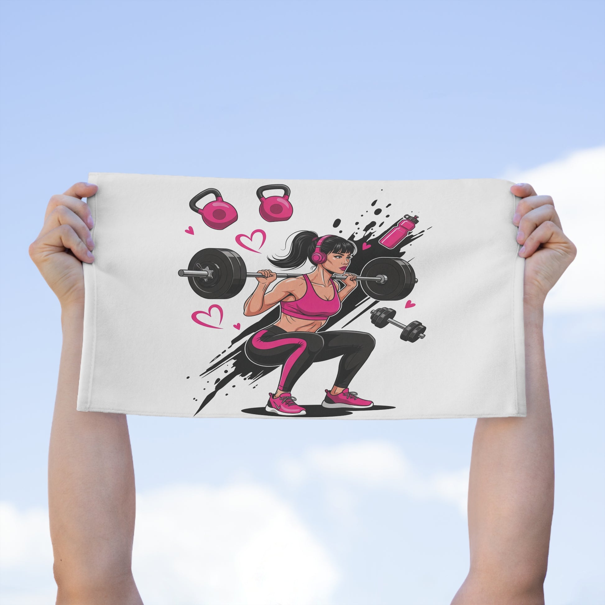 Fitness Towel — Pink Girl Power Weightlifting Design (11x18)
