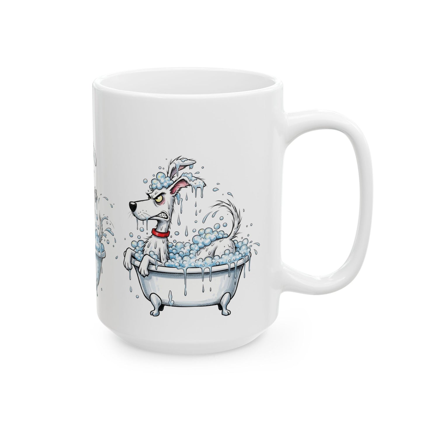 Funny Dog in Bathtub Ceramic Mug — Cute Cartoon Bath Time Coffee Cup (15oz)