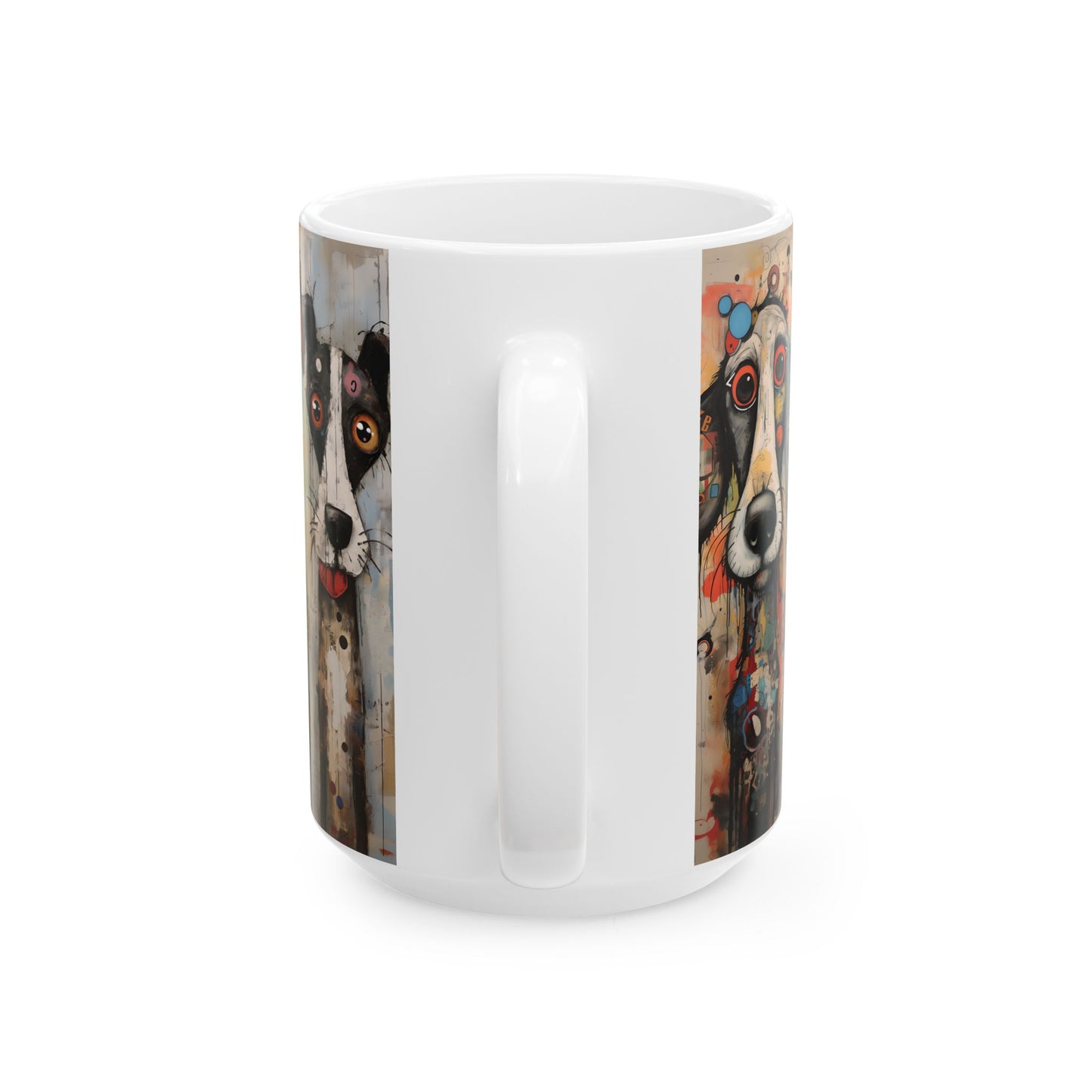 Colorful Whimsical Dogs Ceramic Mug — Cute Artistic Dog Portrait Coffee Cup (15oz)