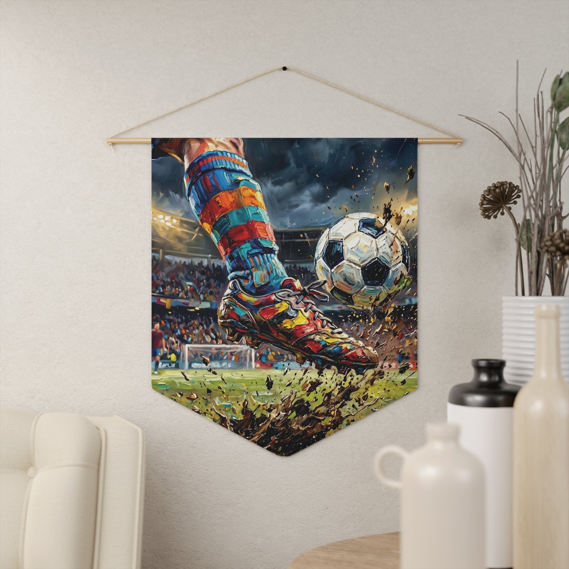 Soccer Kick Pennant — Dynamic Stadium Football Wall Banner