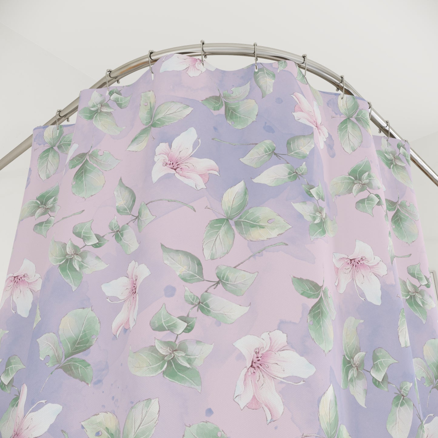 Floral Watercolor Shower Curtain — Pastel Pink & Lavender Magnolia Pattern