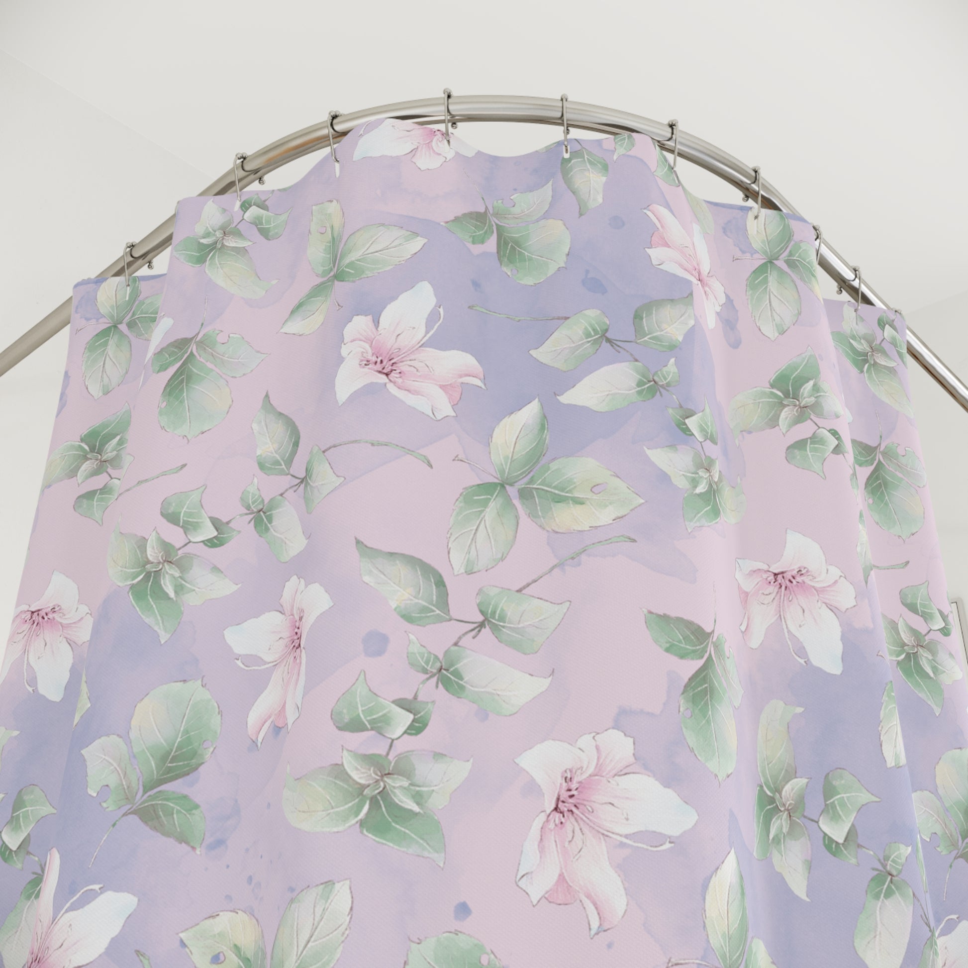 Floral Watercolor Shower Curtain — Pastel Pink & Lavender Magnolia Pattern