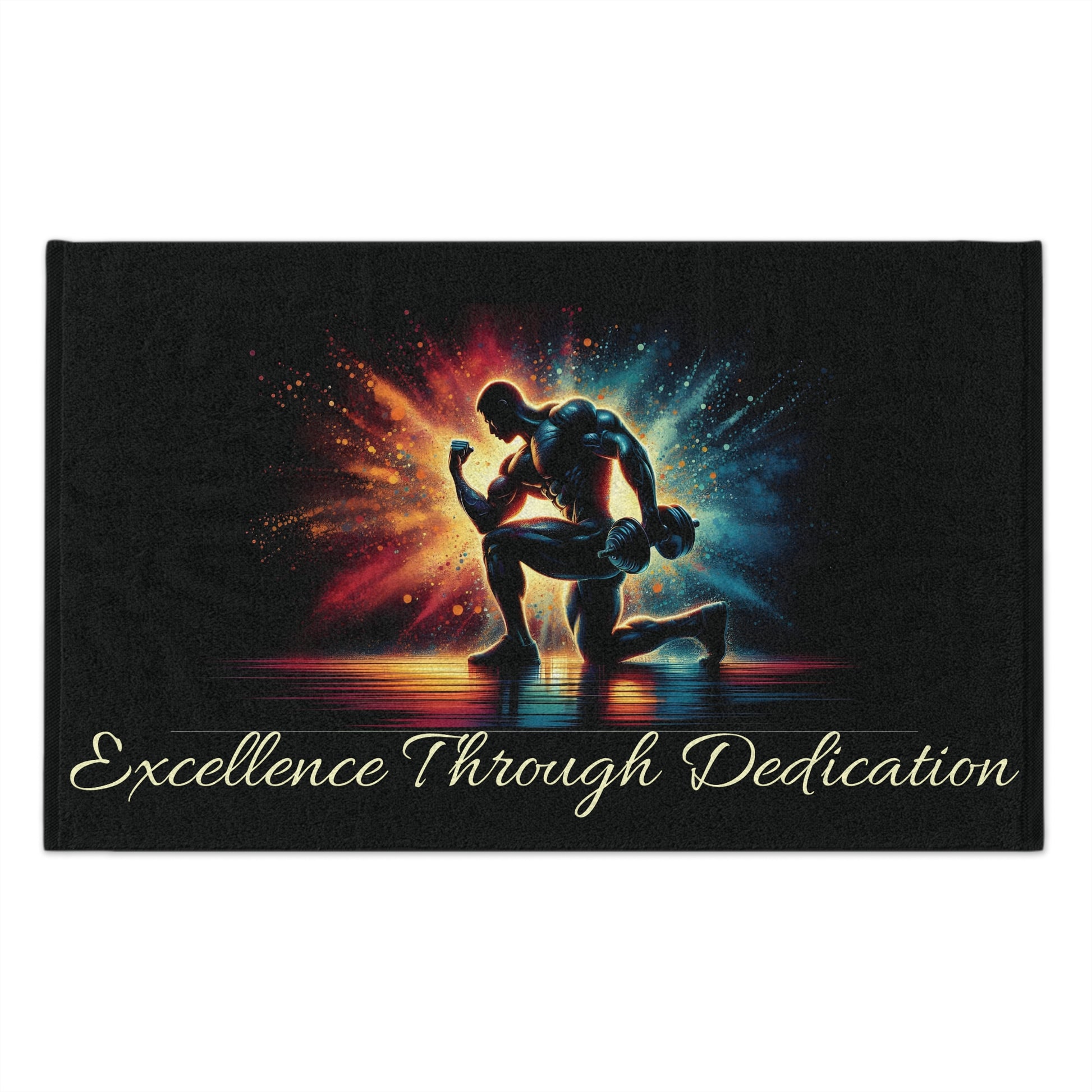 Gym Towel — Neon Woman Lifting Dumbbells 11x18