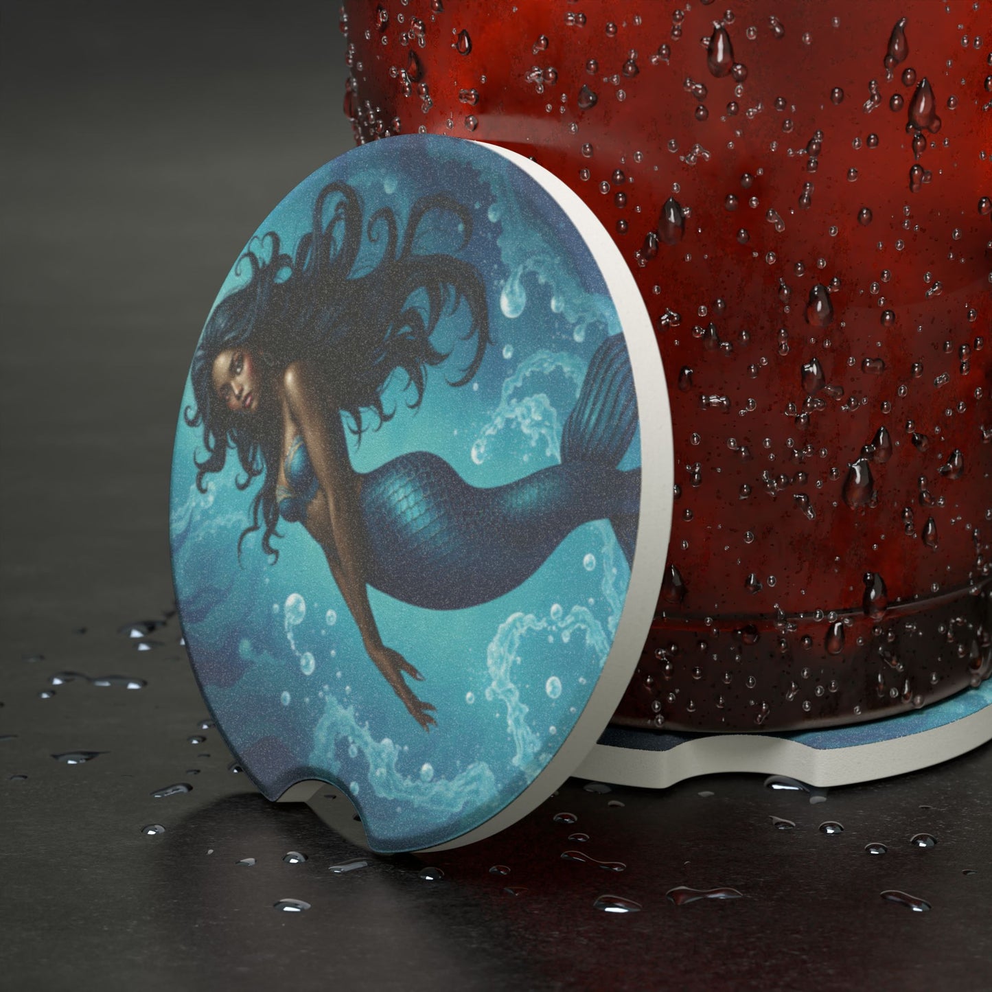 Mermaid Car Coaster — Blue Sea Soapstone Drink Holder for Cupholders