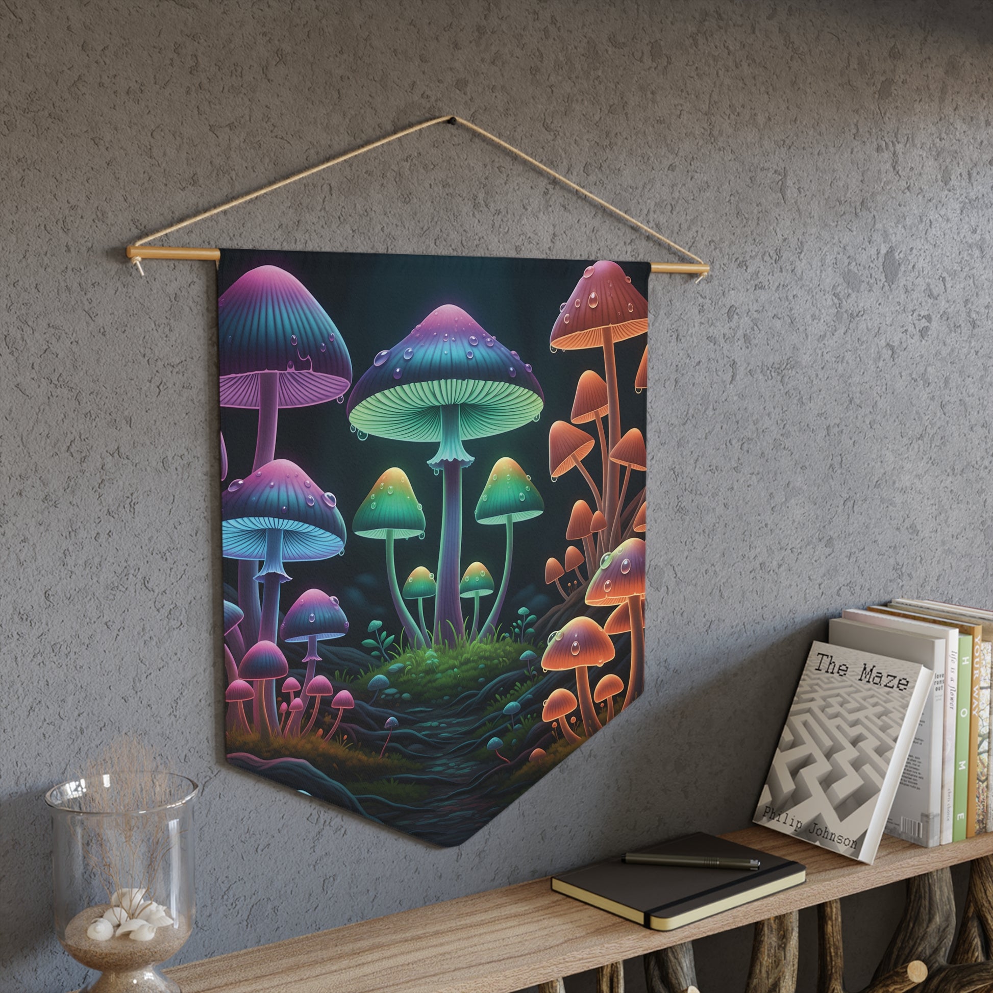 Psychedelic Mushroom Pennant Wall Banner — Neon Fungi Forest Decor