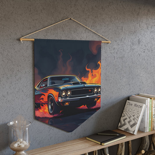 Muscle Car Flames Pennant Wall Banner — Vintage Hot Rod Decor for Garage & Man Cave