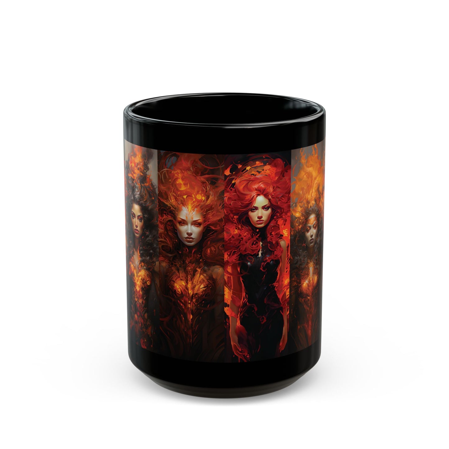 Fire Goddess Art Mug — Fantasy Red-Haired Elemental Women Coffee Cup (15oz)