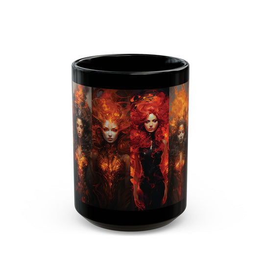 Fire Goddess Art Mug — Fantasy Red-Haired Elemental Women Coffee Cup (15oz)