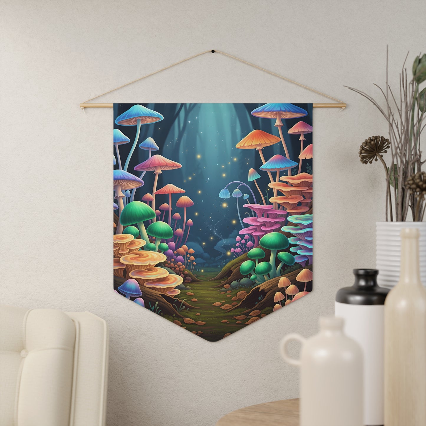 Mushroom Forest Pennant - Enchanted Fantasy Wall Banner