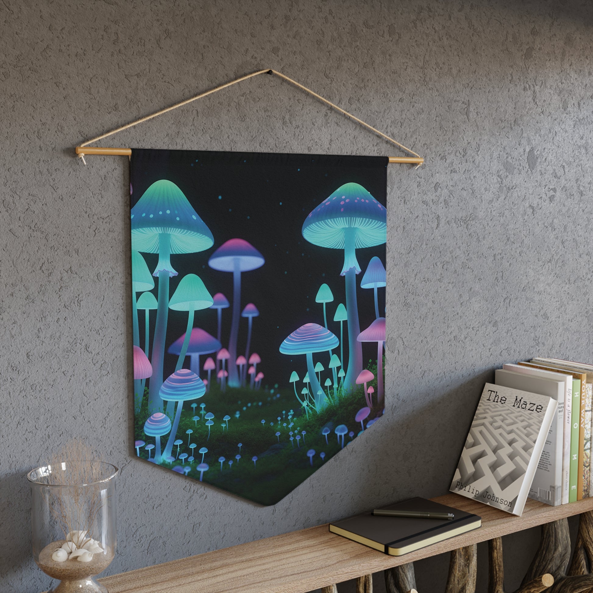 Glow Mushroom Pennant Banner — Neon Fungi Wall Decor for Bedroom, Dorm & Gaming Rooms