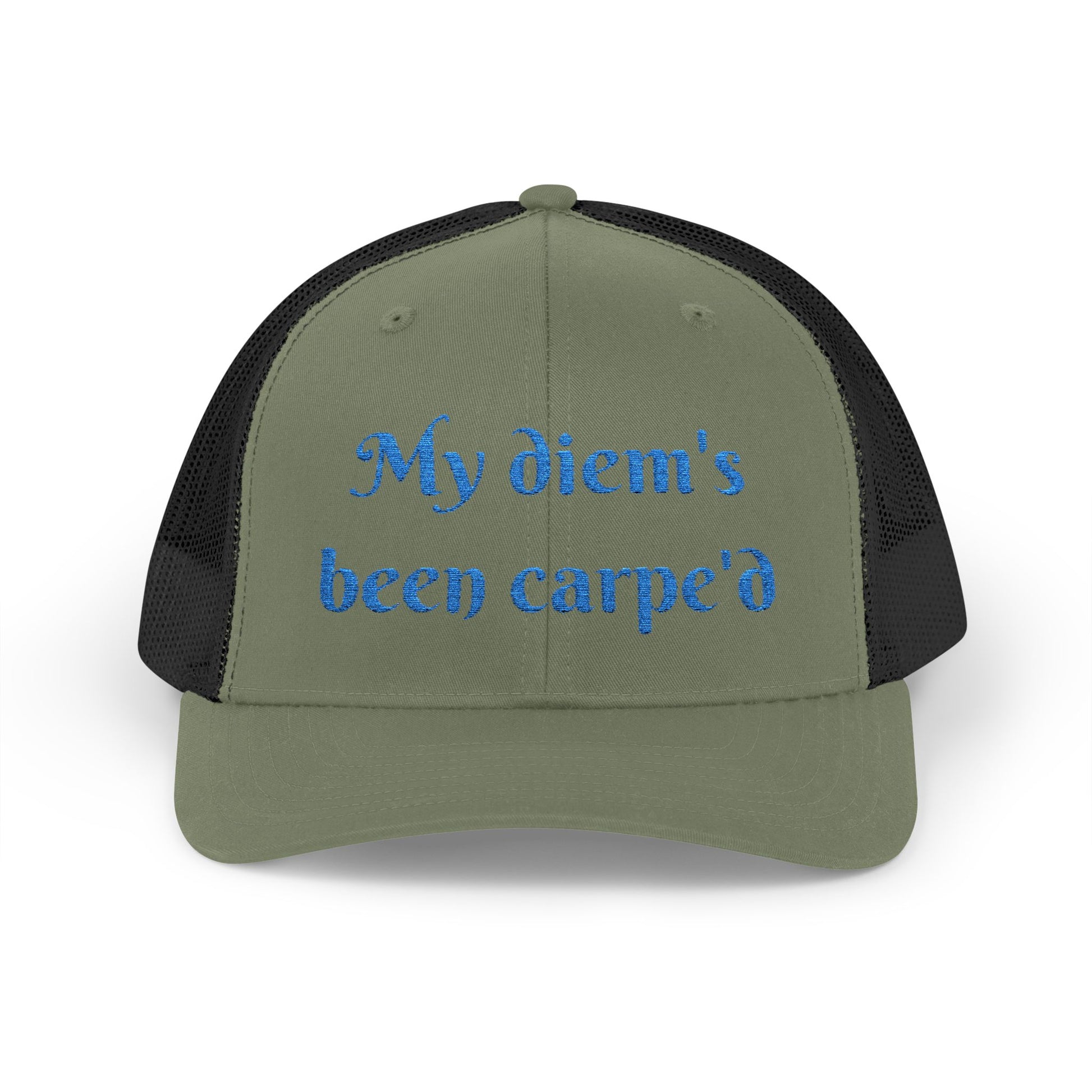 Sparkly Quote Snapback Trucker Cap-"My diem's been carpe'd"