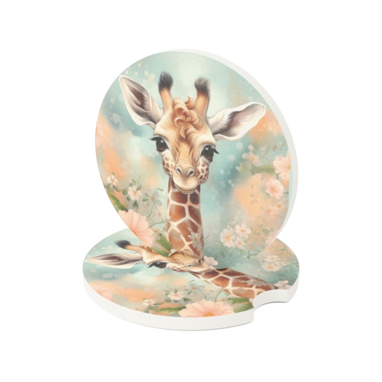 Giraffe Floral Soapstone Car Coaster — Cute Baby Giraffe Car Cup Holder Coaster