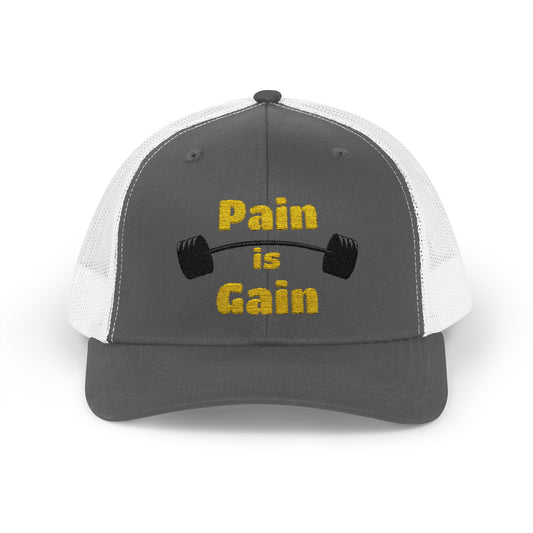 "Pain is Gain" Snapback Trucker Cap-Gym Workout Hat