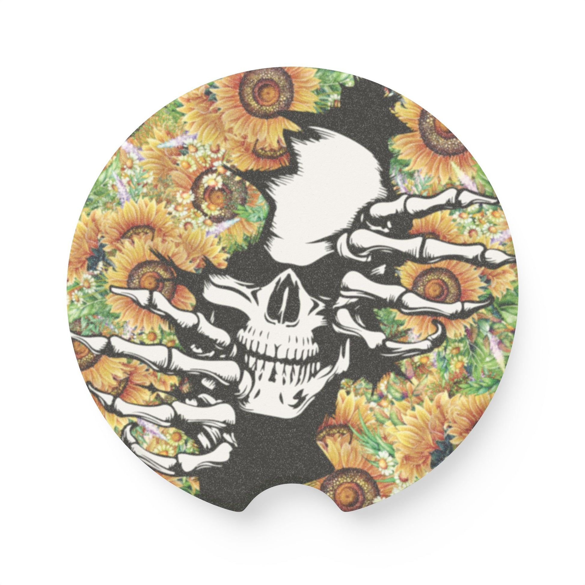 Skull & Sunflowers Soapstone Car Coaster