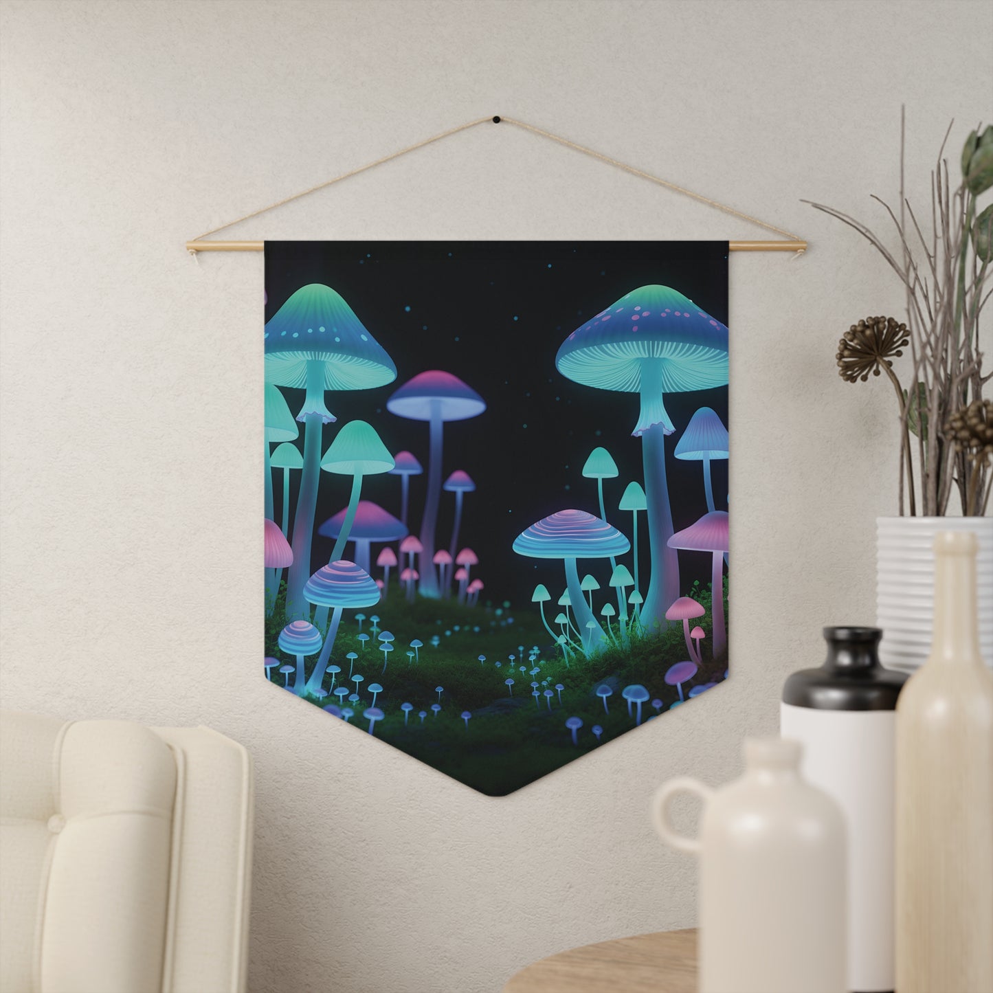 Glow Mushroom Pennant Banner — Neon Fungi Wall Decor for Bedroom, Dorm & Gaming Rooms