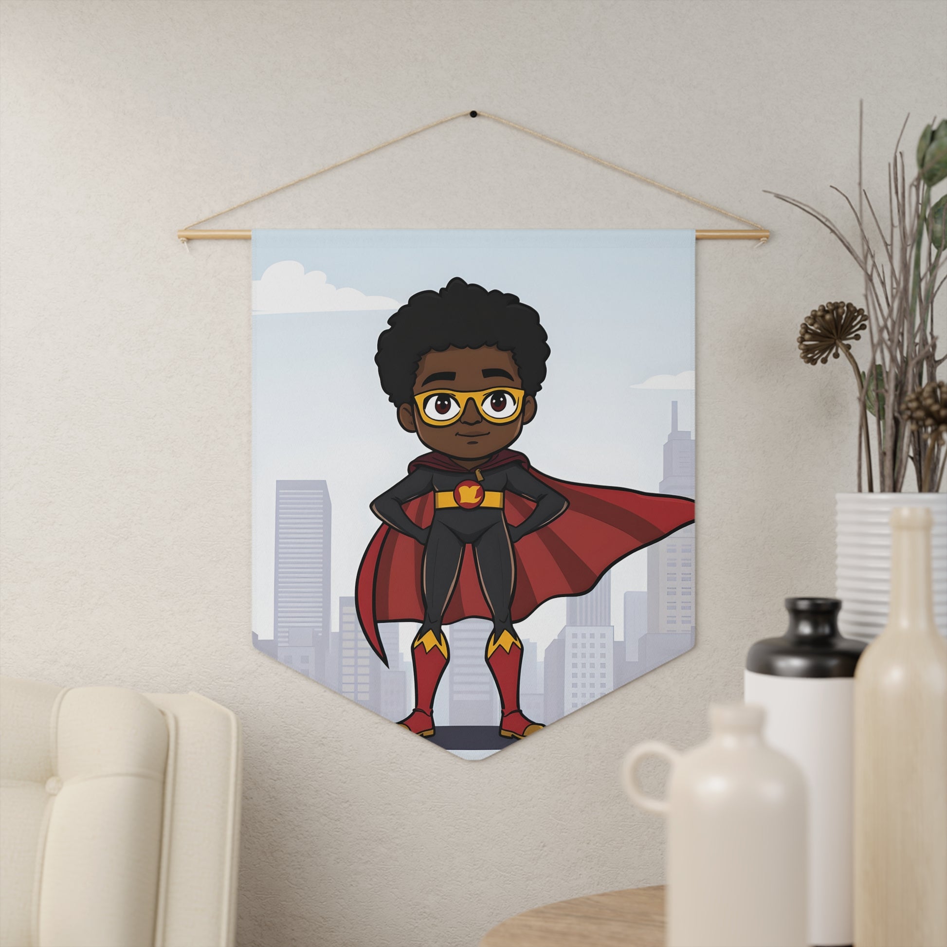 Superhero Kid Pennant Banner — Personalized Kids Room Wall Decor