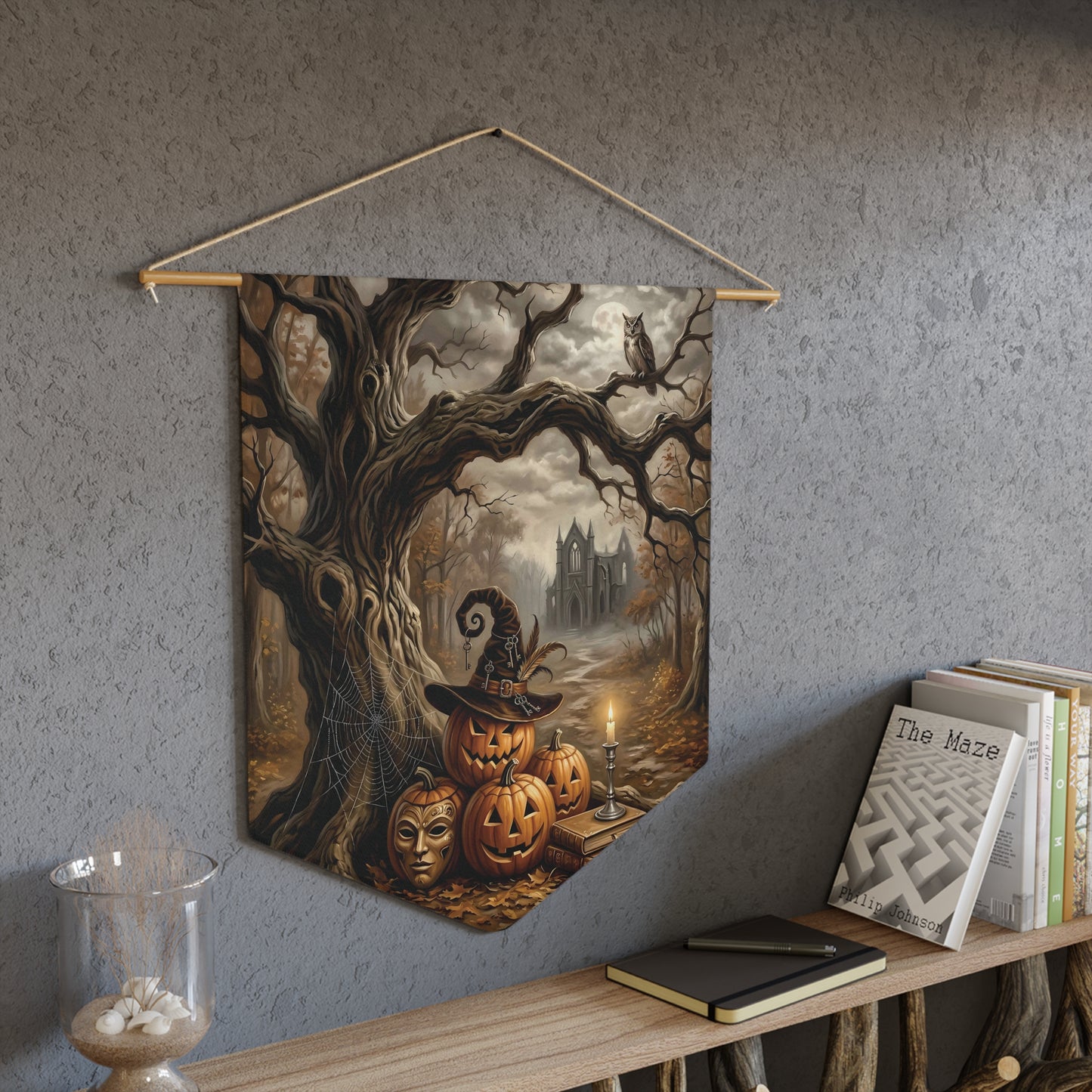 Halloween Pumpkin Pennant Banner — Spooky Haunted Tree & Jack-o'-Lantern Wall Flag
