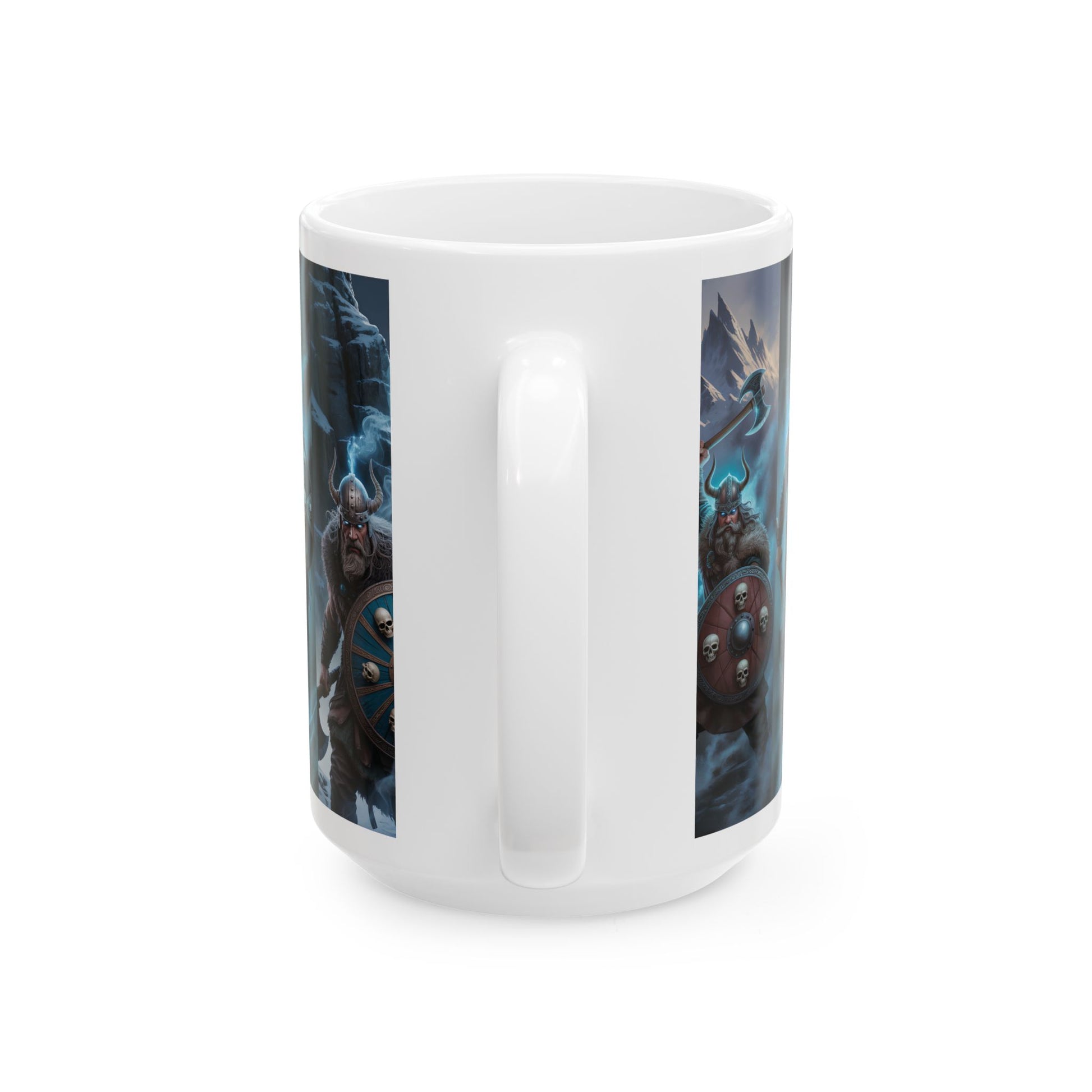 Viking Warriors Ceramic Mug — Norse Battle Scene Coffee Cup (15oz)