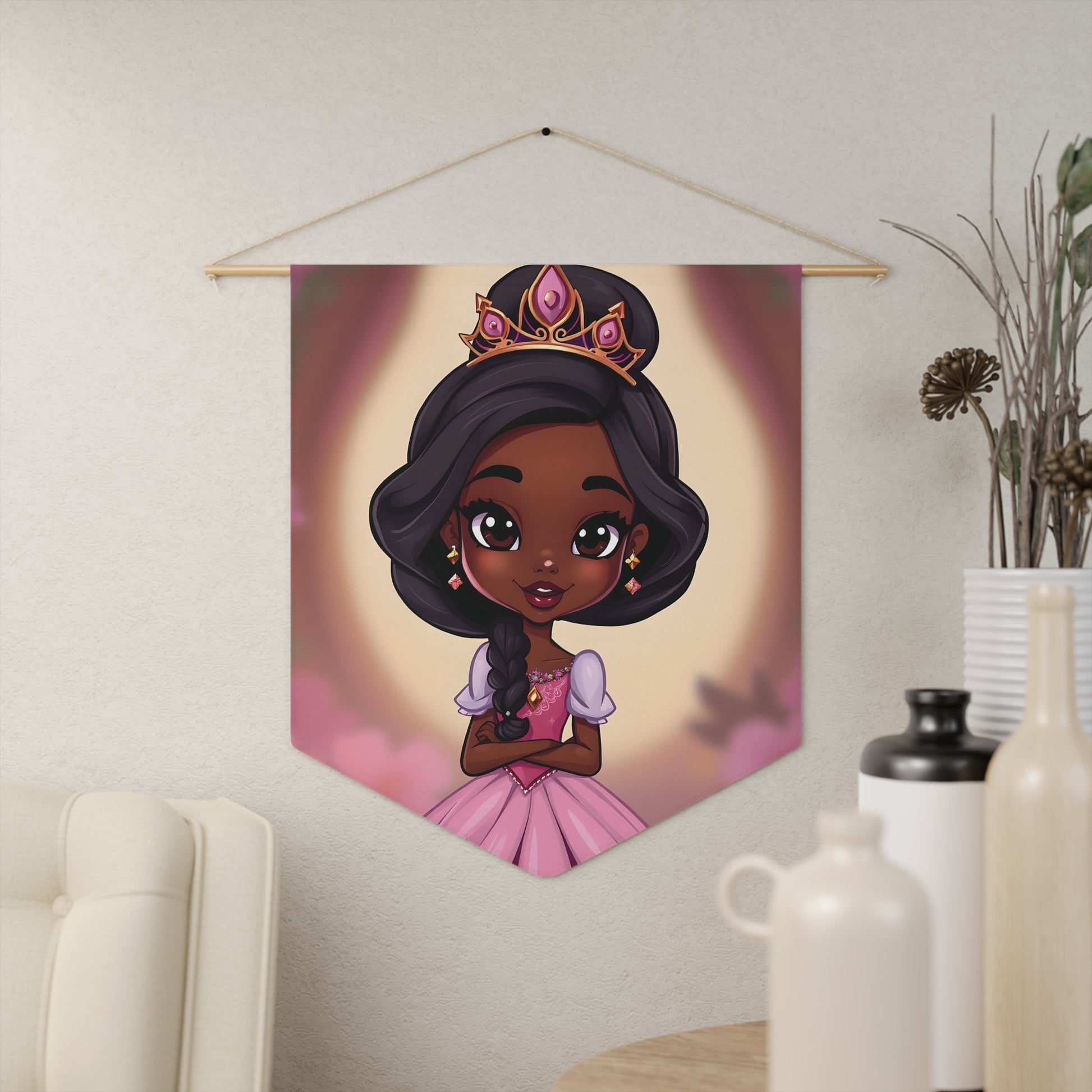 Princess Pennant Wall Banner – Cute Black Princess Girl Nursery Decor